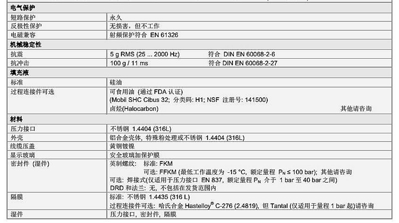 壓力傳感器XMP_i系列技術參數2